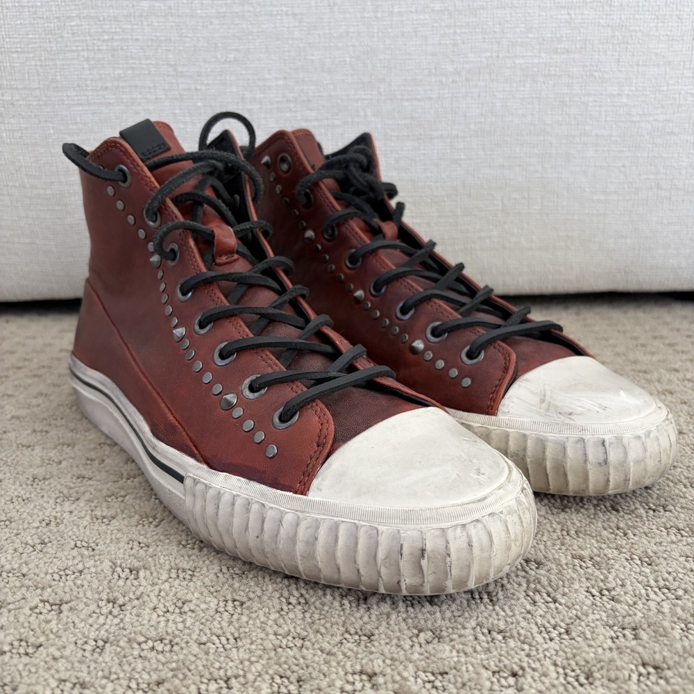 John Varvatos Studded Leather High Top Sneakers‎ Men 10.5 Vintage Cherry Grunge